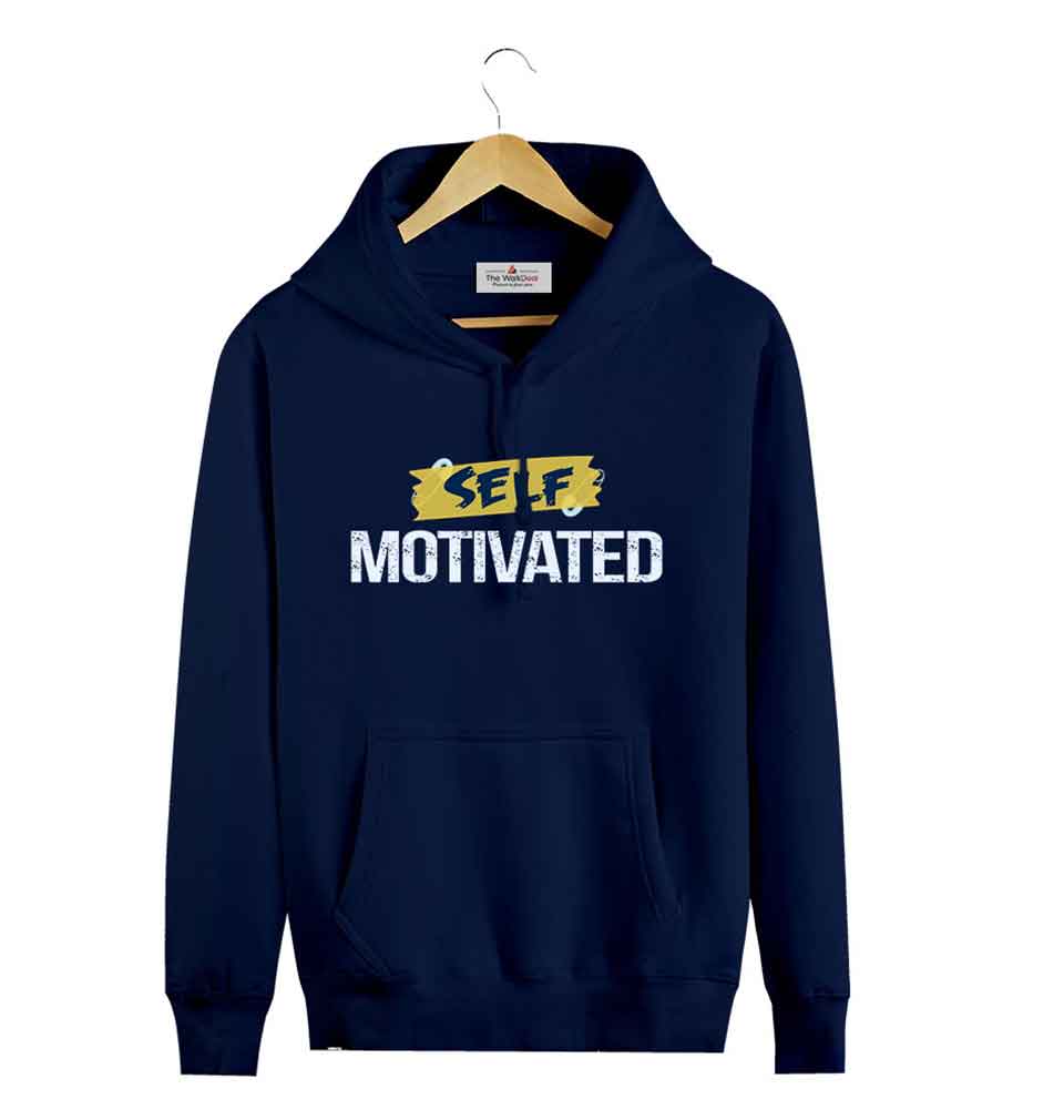 Self-Motivated Printed Hoodie Navy Blue