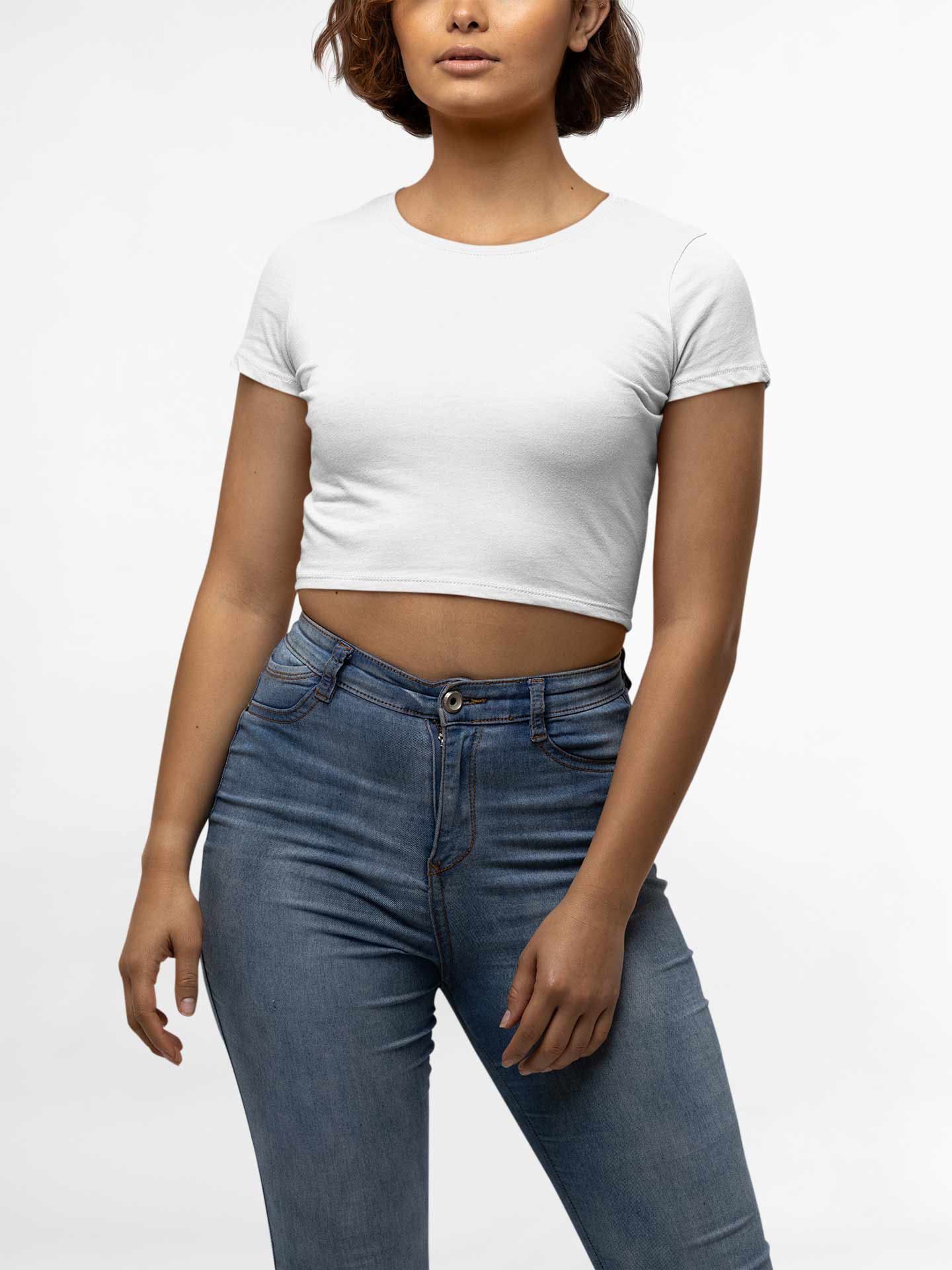 White Round Neck Crop Top