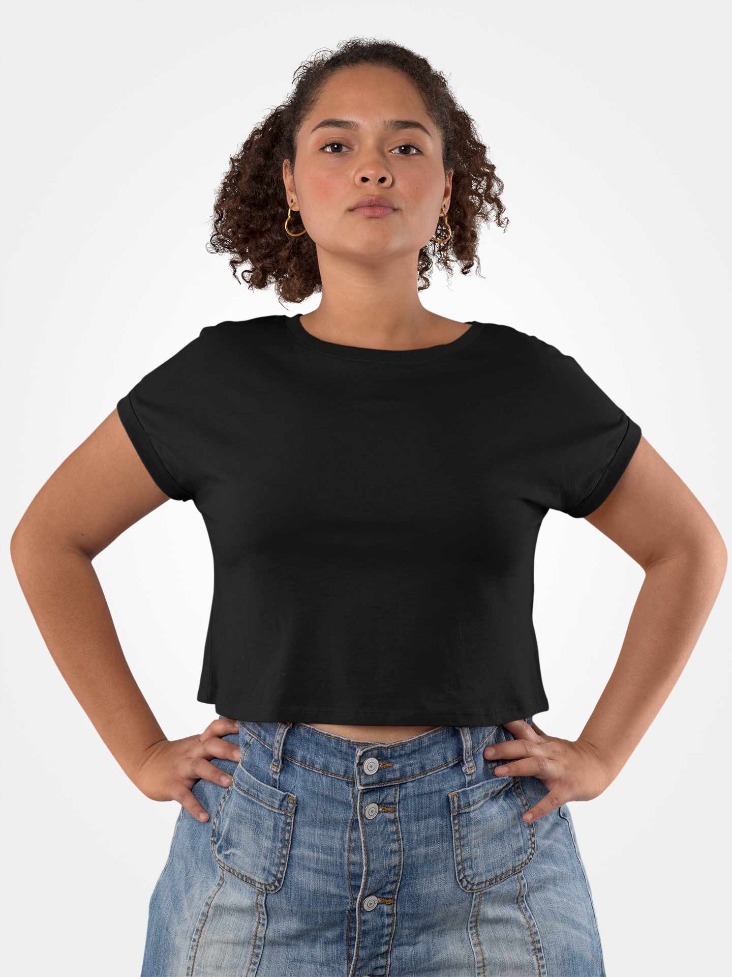 Black Round Neck Crop Top