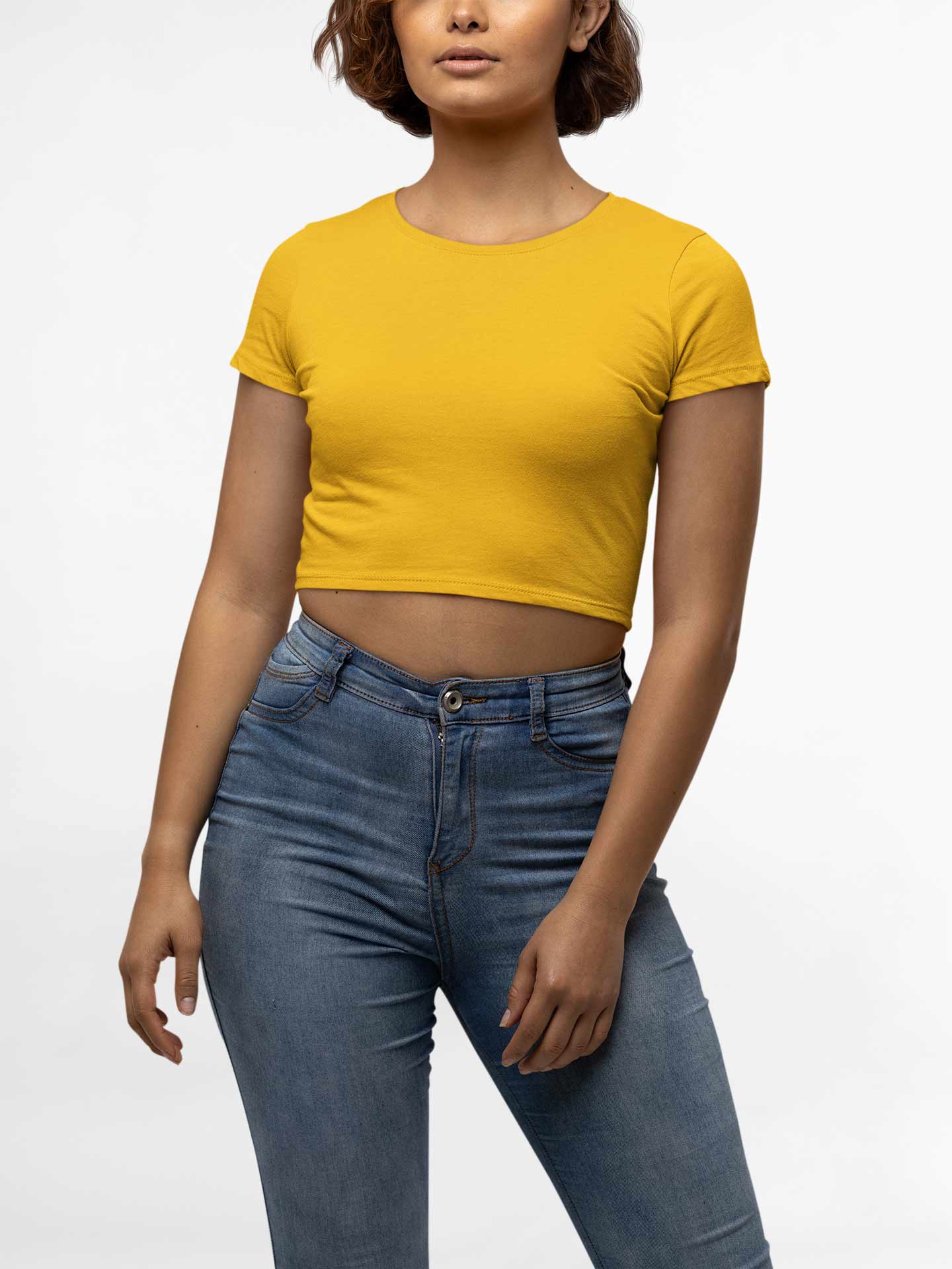 Yellow Round Neck Crop Top