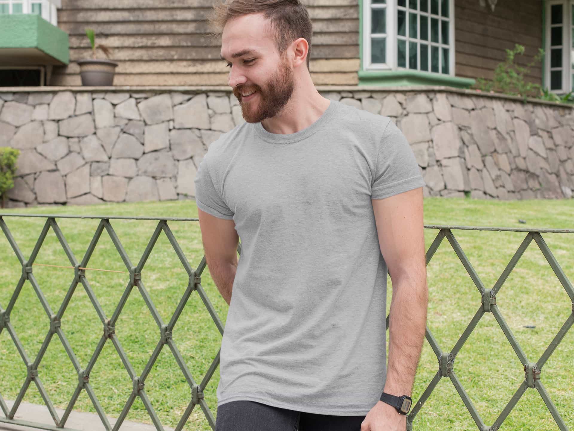 Grey Round Neck T-Shirt For Men