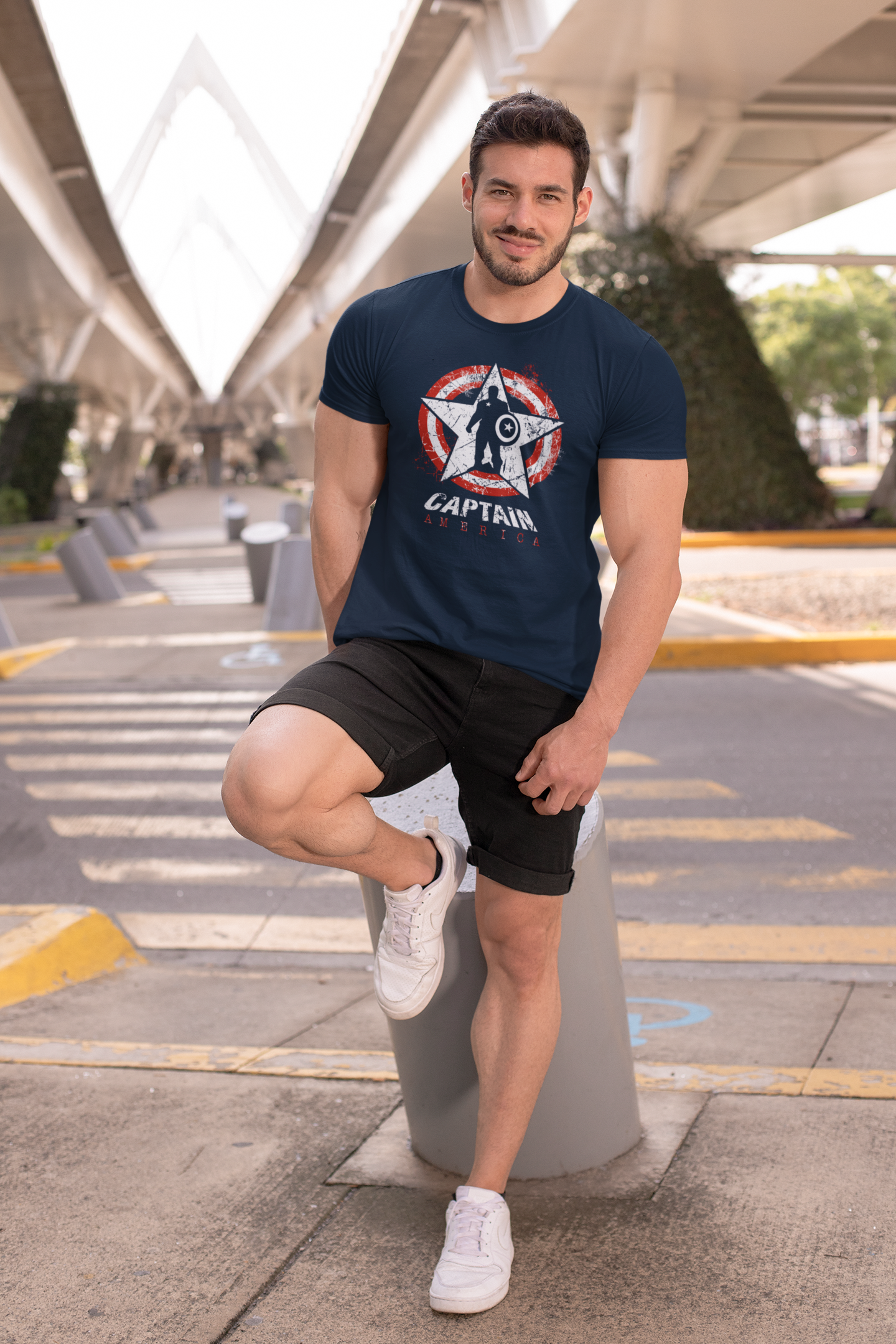 Captain America Navy Blue Round Neck T-Shirt