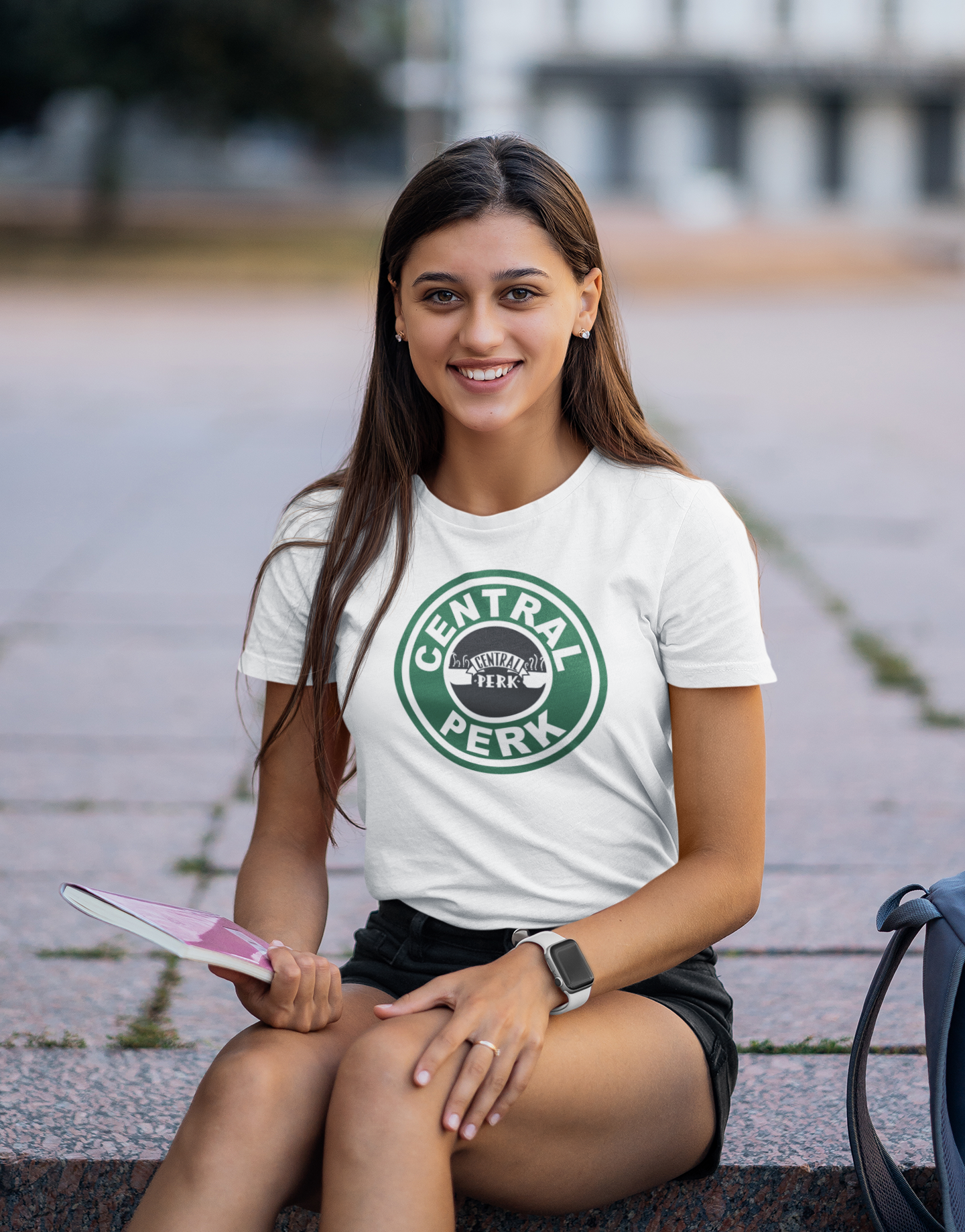 Central Perk White Round Neck T-Shirt