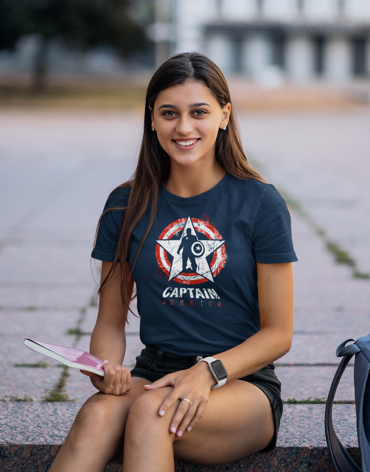 Captain America Navy Blue Round Neck T-Shirt