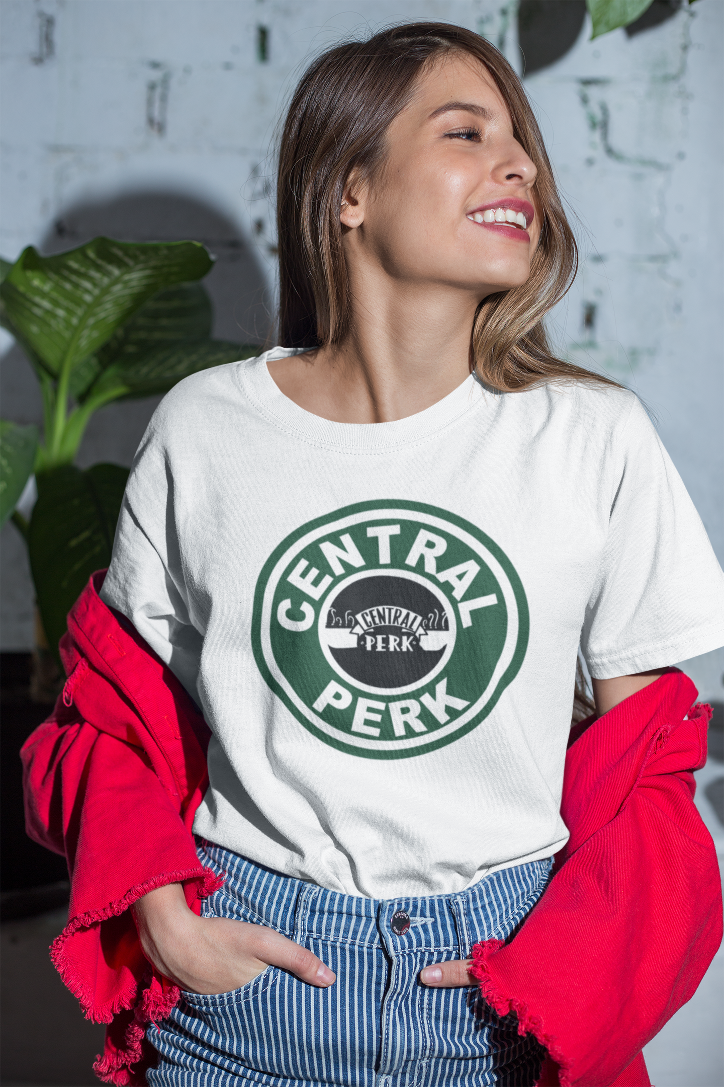 Central Perk White Round Neck T-Shirt