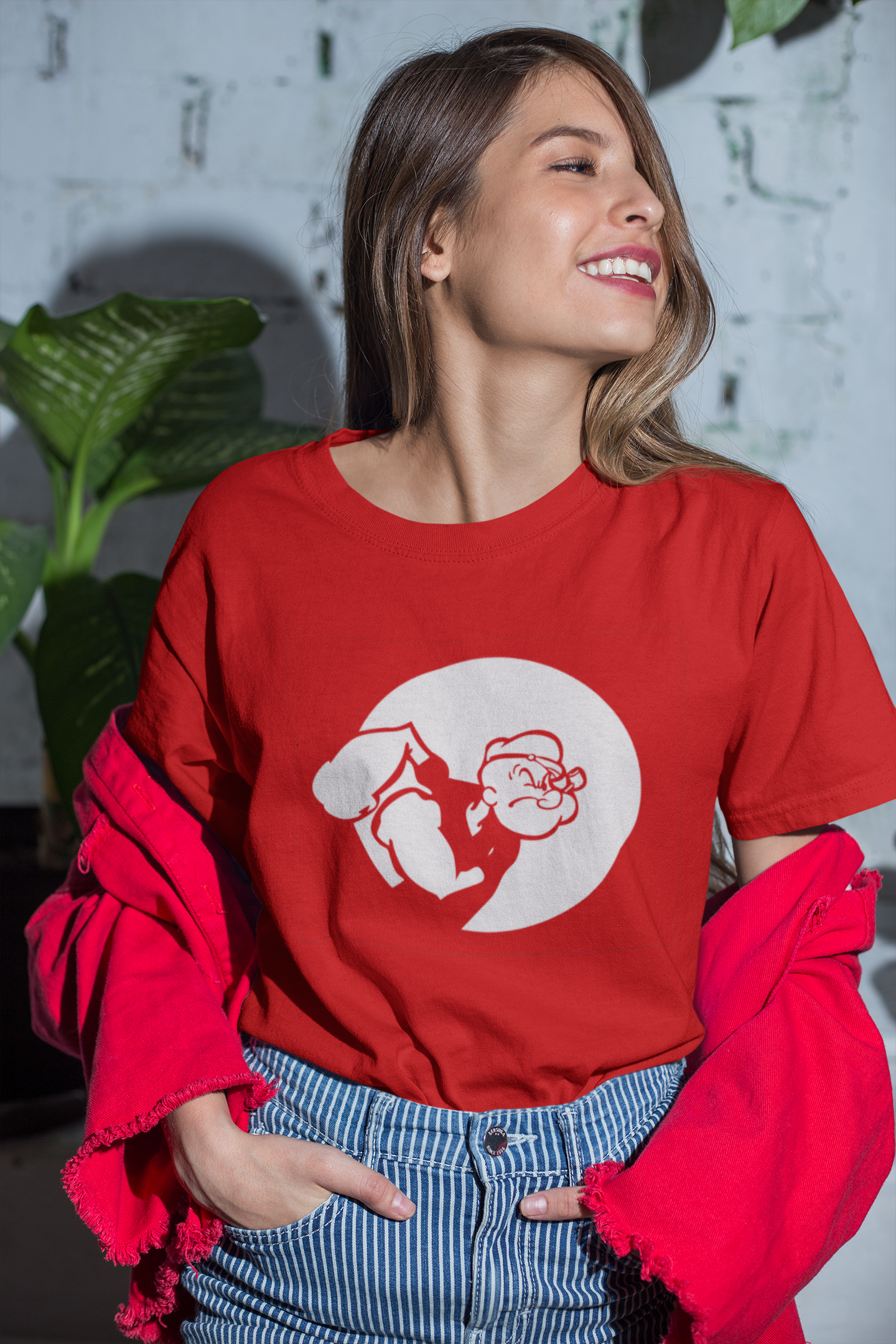 Popeye Red Round Neck T-Shirt